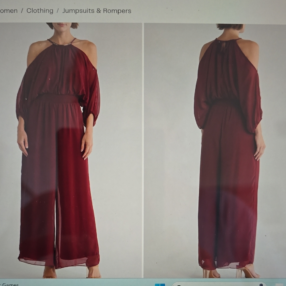 Halogen Burgundy Wide Leg Jumpsuit